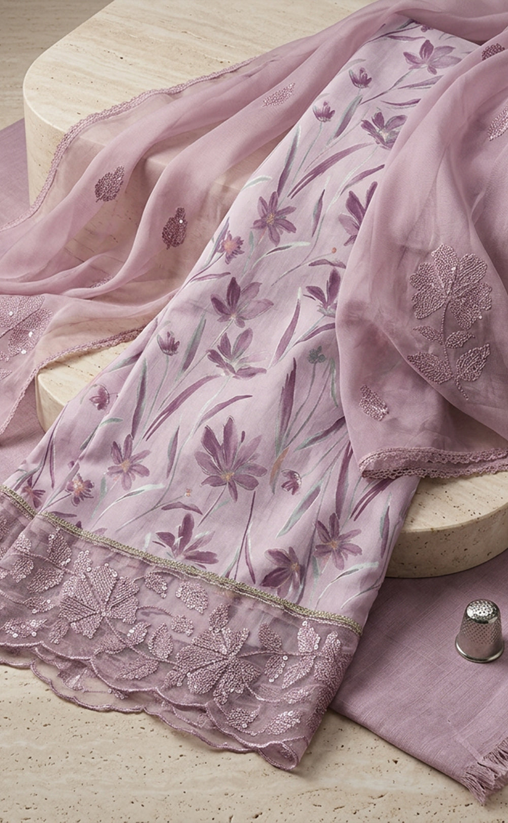 Peach Pink Jaam Cotton Floral Printed Un-Stitched Dress Material