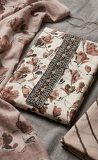 Coffee Cotton Floral Printed Un-Stitched Dress Material