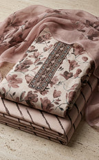 Coffee Cotton Floral Printed Un-Stitched Dress Material