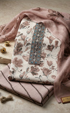 Coffee Cotton Floral Printed Un-Stitched Dress Material