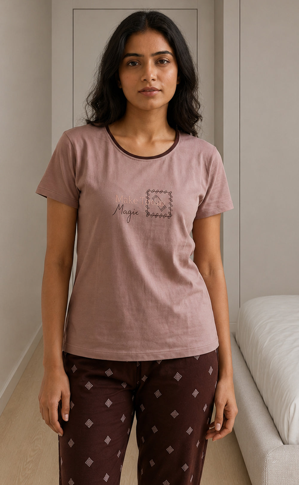 Chocolate Brown Plain Night Suit