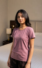 Mauve Leaf Printed Night Suit