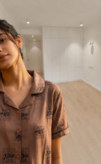 Pinkish Brown All-Over Placement Printed Night Suit