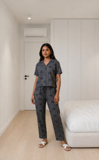 Dark Grey All-Over Text Printed Night Suit