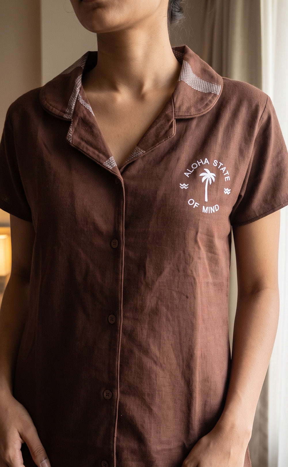 Chocolate Brown Foil Printed Night Suit