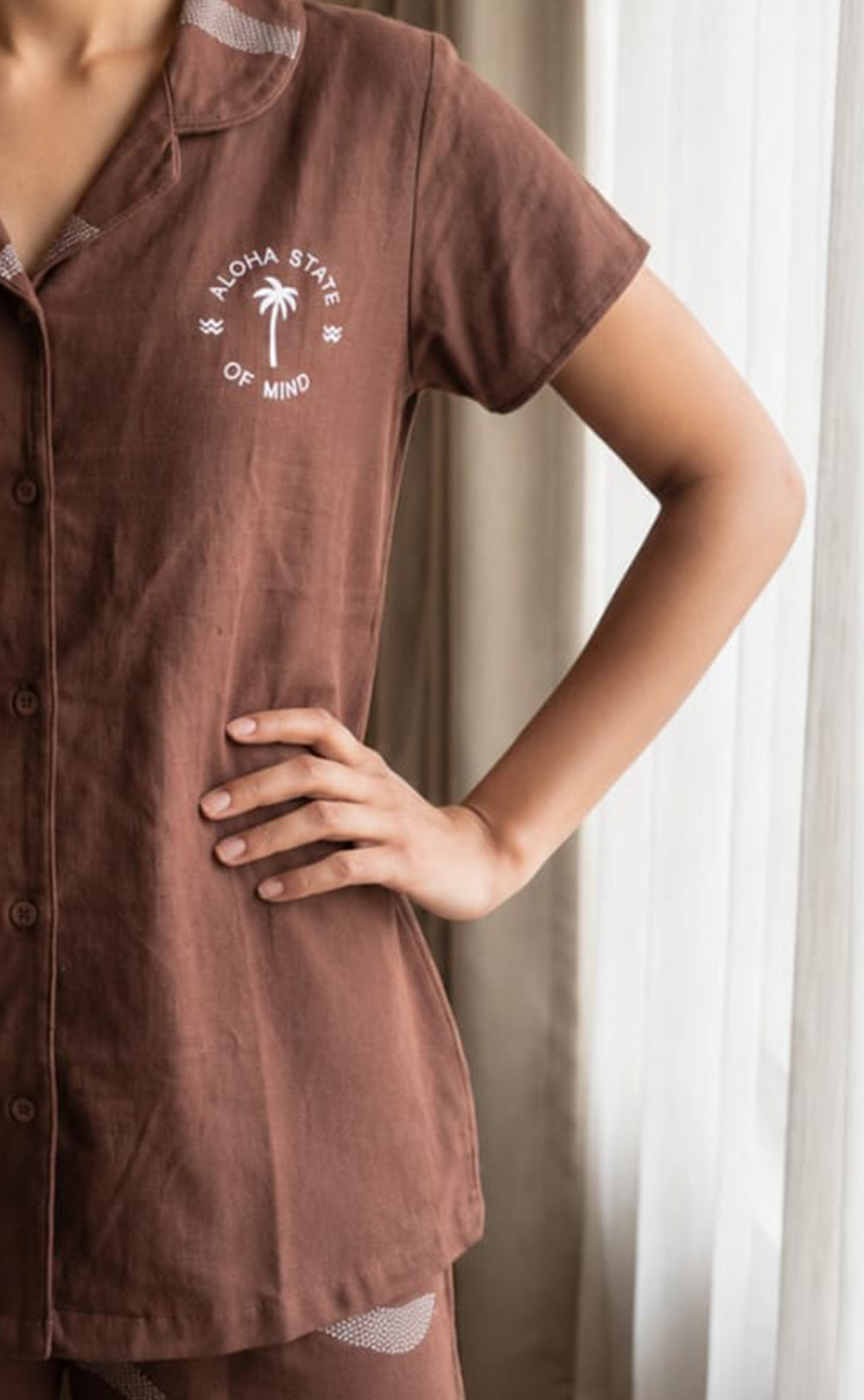 Chocolate Brown Foil Printed Night Suit