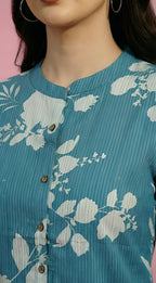 Floral blue Straight Kurti