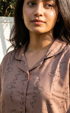 Chocolate Brown Abstract Printed Night Suit
