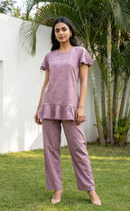 Light Purple All-Over Cartoon Cloud Printed Night Suit