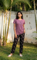 Mauve Leaf Printed Night Suit