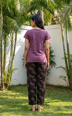 Mauve Leaf Printed Night Suit