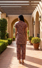 Pinkish Brown All-Over Placement Printed Night Suit