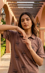 Pinkish Brown All-Over Placement Printed Night Suit