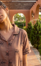 Pinkish Brown All-Over Placement Printed Night Suit