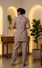 Coffee All-Over Text Printed Night Suit
