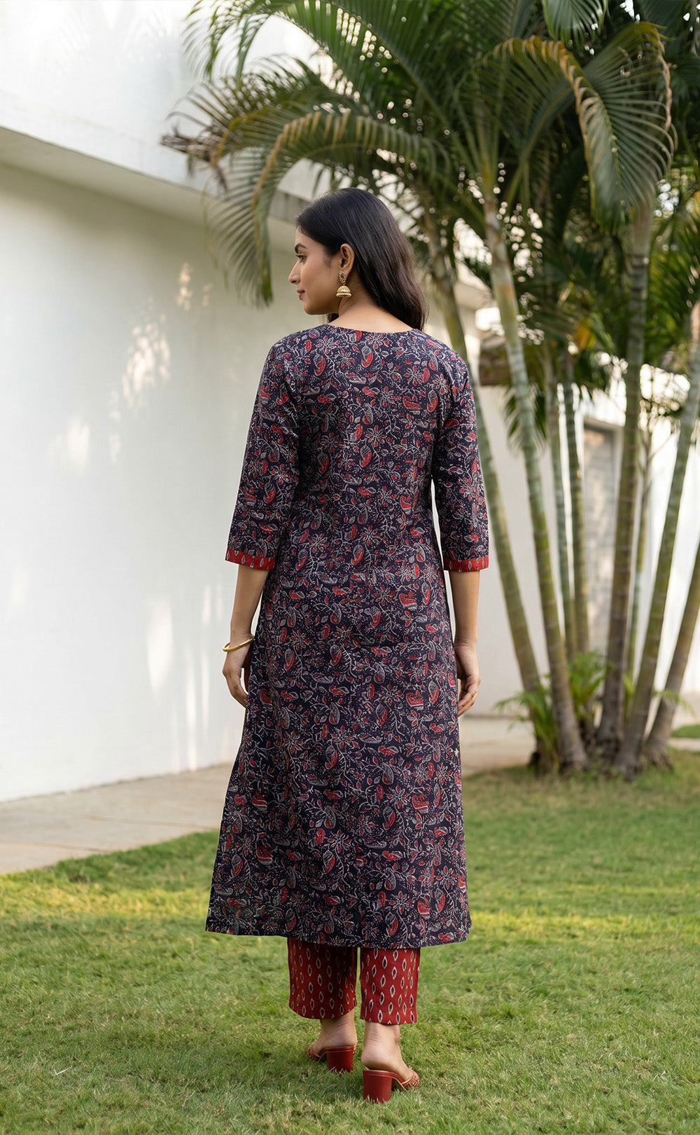 Black And Marron Cotton All-Over Printed Patiyala Set