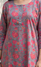 Grey And Pink Cotton All-Over Floral Printed Patiyala Set