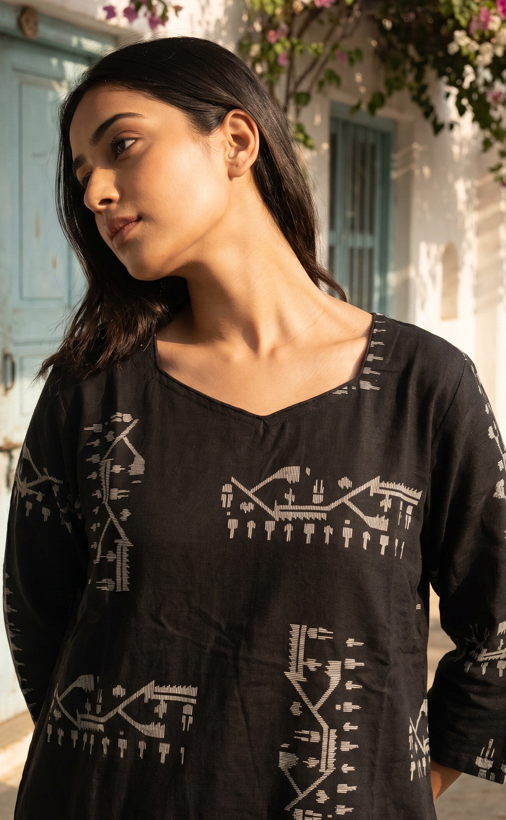 Black Cotton Abstract Printed Patiyala Set