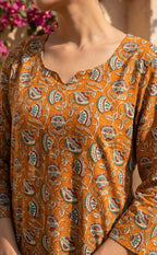 Warm Orange Cotton All-Over Floral Printed Patiyala Set