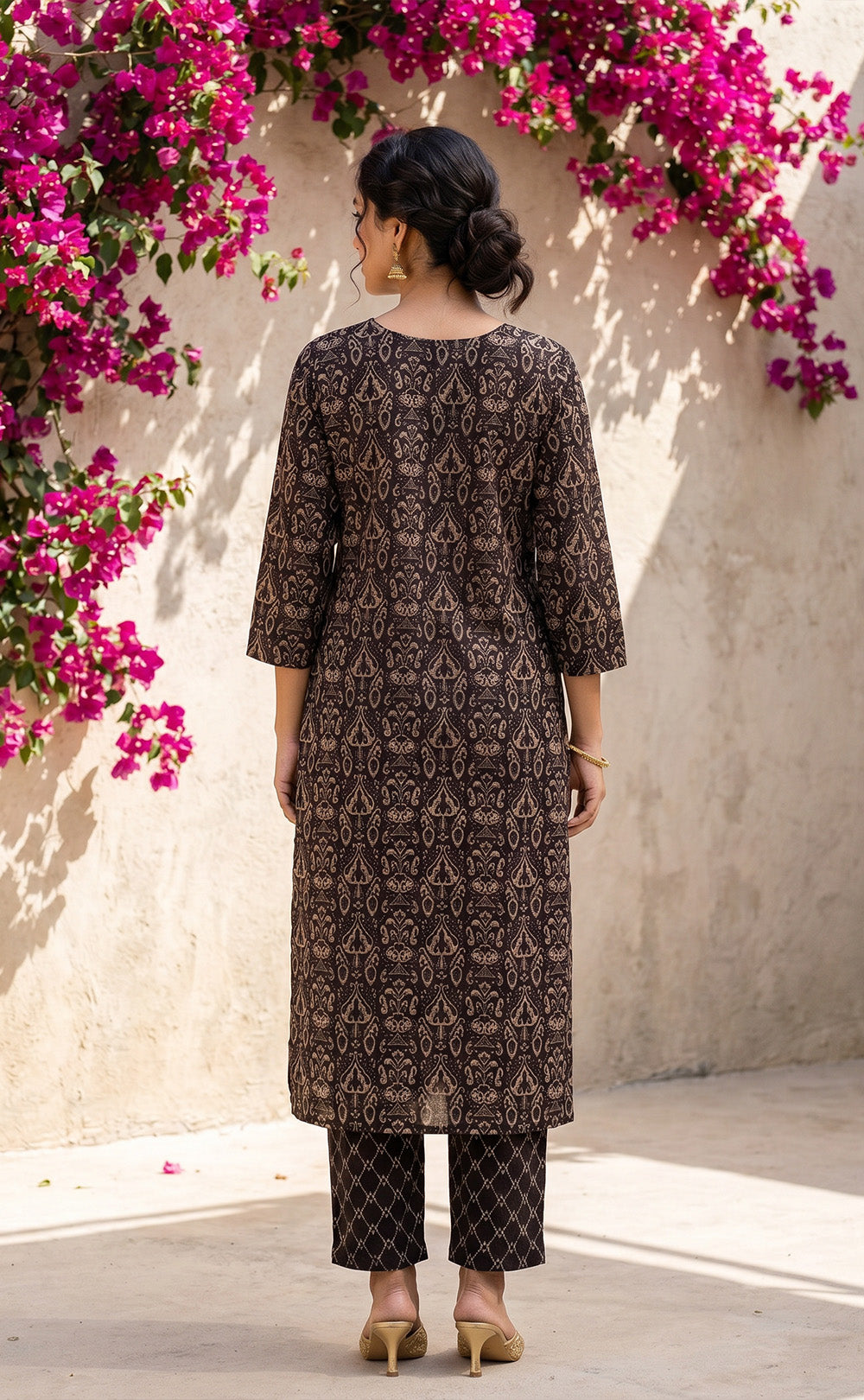 Black Cotton All-Over Floral Printed Patiyala Set