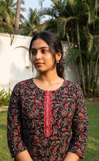 Black And Marron Cotton All-Over Printed Patiyala Set