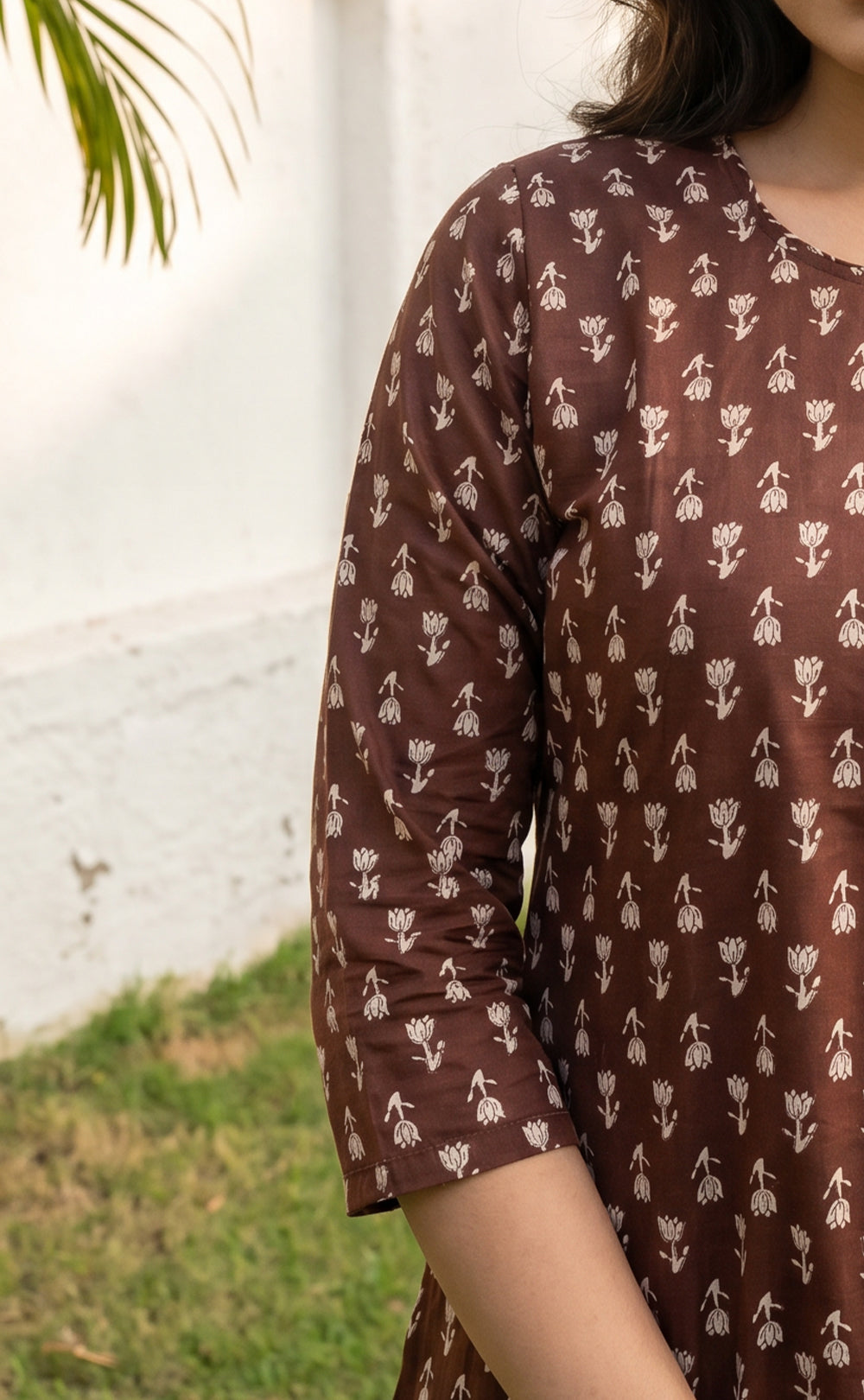 Brown Cotton All-Over Floral Printed Patiyala Set