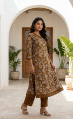Mustard Yellow Cotton All-Over Floral Printed Patiyala Set