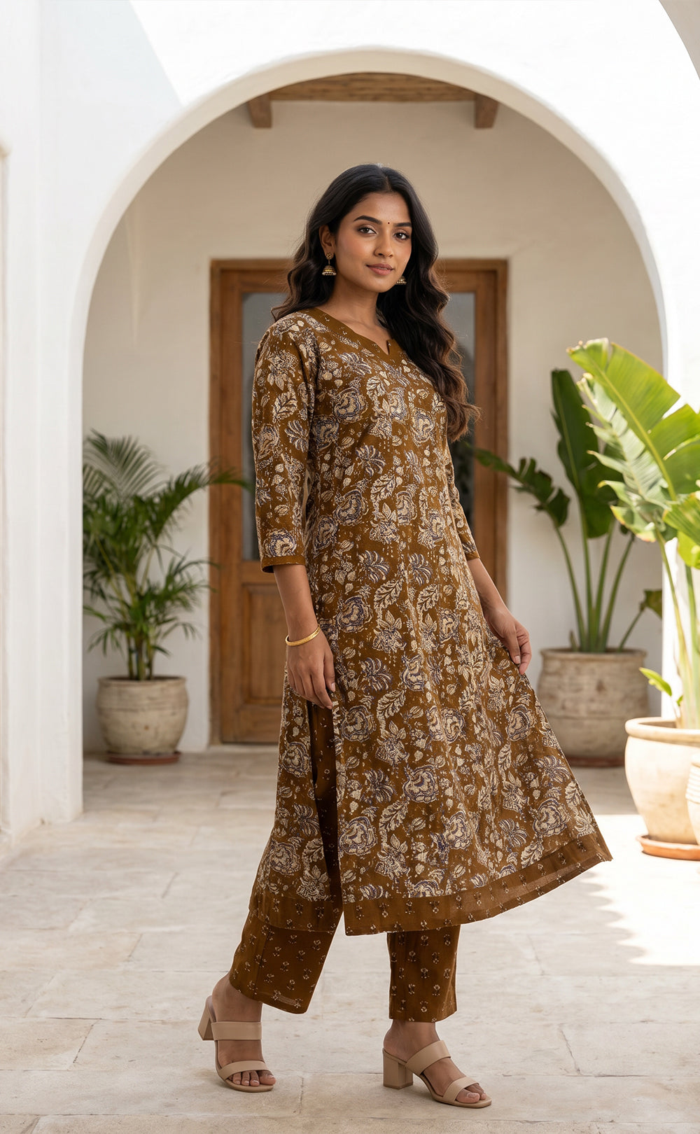 Mustard Yellow Cotton All-Over Floral Printed Patiyala Set