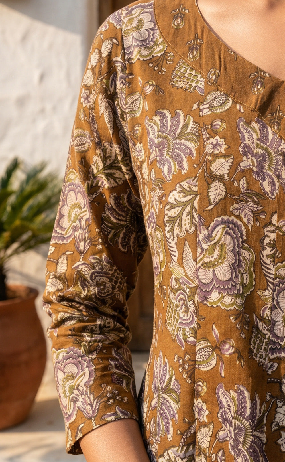 Mustard Yellow Cotton All-Over Floral Printed Patiyala Set