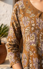 Mustard Yellow Cotton All-Over Floral Printed Patiyala Set