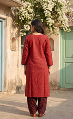 Deep Red Cotton Abstract Printed Patiyala Set