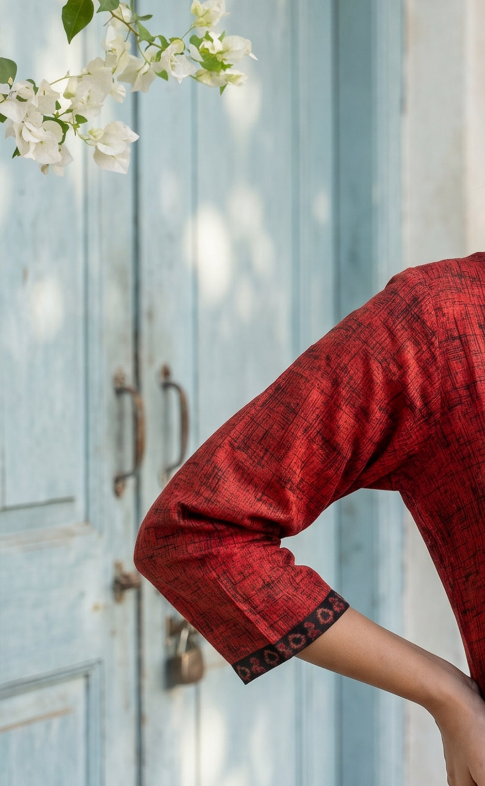 Deep Red Cotton Abstract Printed Patiyala Set