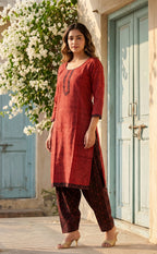 Deep Red Cotton Abstract Printed Patiyala Set