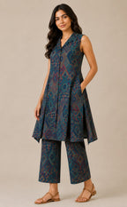 Navy Blue Modal Geometric Print Co-ord Set