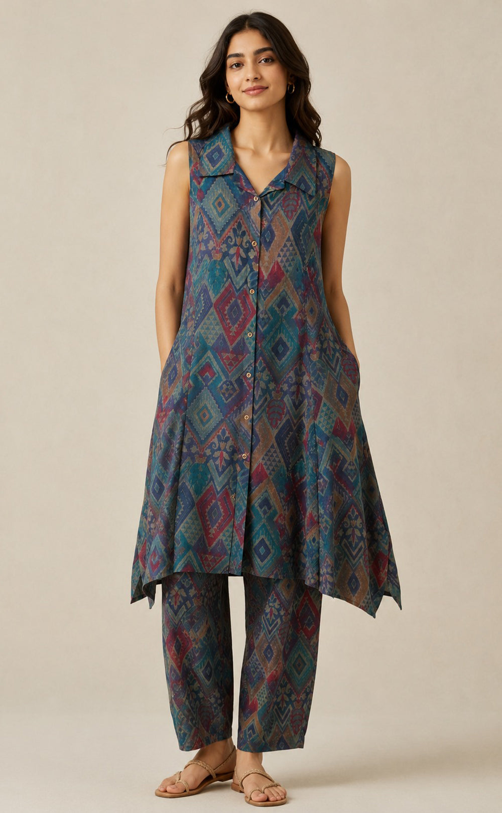 Navy Blue Modal Geometric Print Co-ord Set