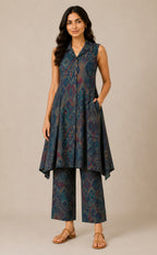 Navy Blue Modal Geometric Print Co-ord Set