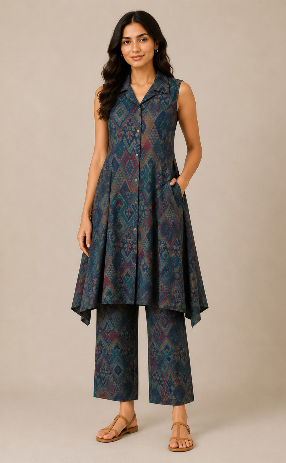 Navy Blue Modal Geometric Print Co-ord Set