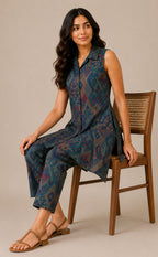 Navy Blue Modal Geometric Print Co-ord Set