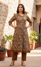 Mustard Yellow Cotton All-Over Floral Printed Patiyala Set