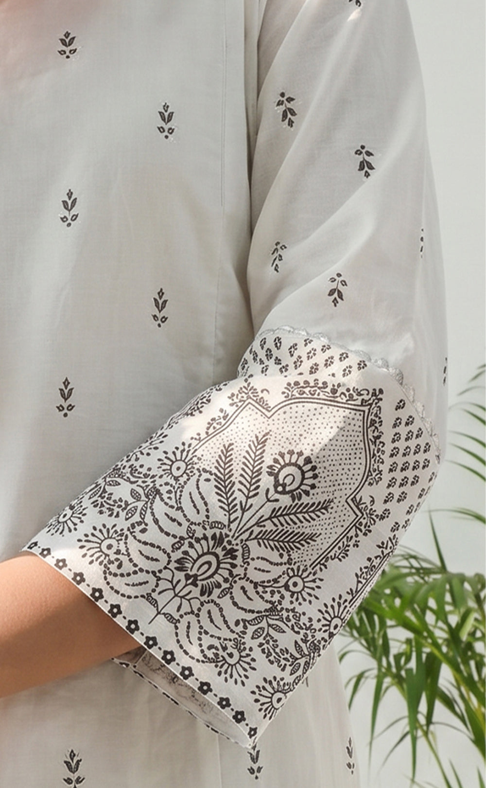 White Cotton Black All-Over Printed Kurti Set