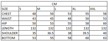 Size chart in cm
