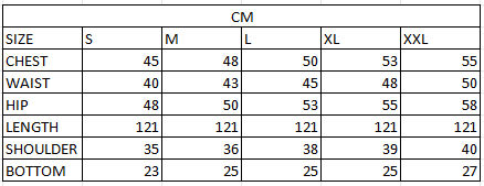 Size chart in cm