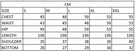 Size chart in cm