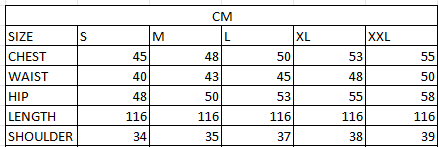 Size chart in cm