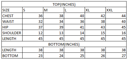 Size chart in inches