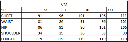 Size chart in cm