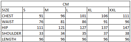 Size chart in cm