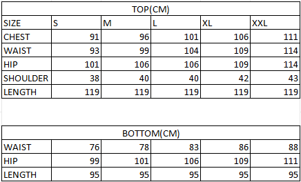 Size chart in cm