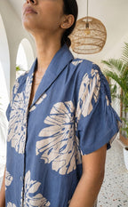 Indigo Blue Maslin Silk All-over Printed Flair Kurti