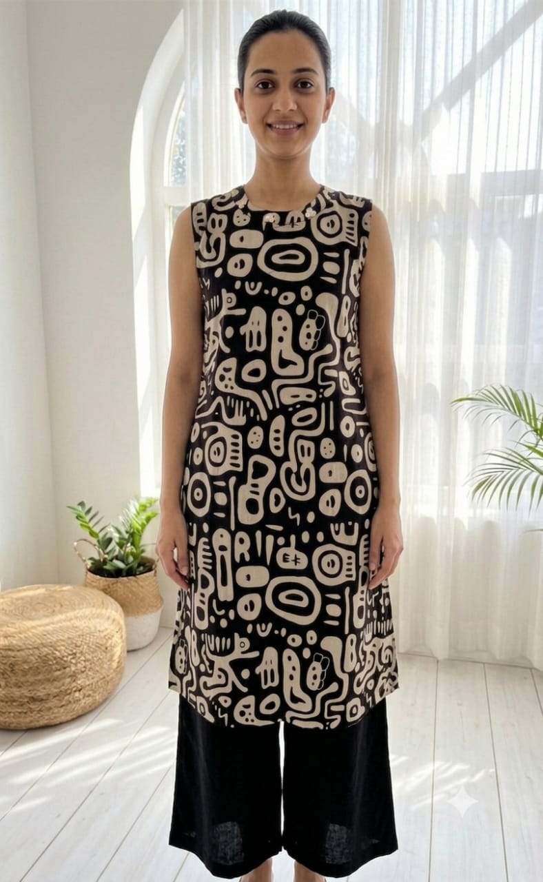Black Cotton Abstract Printed Co-ord Set